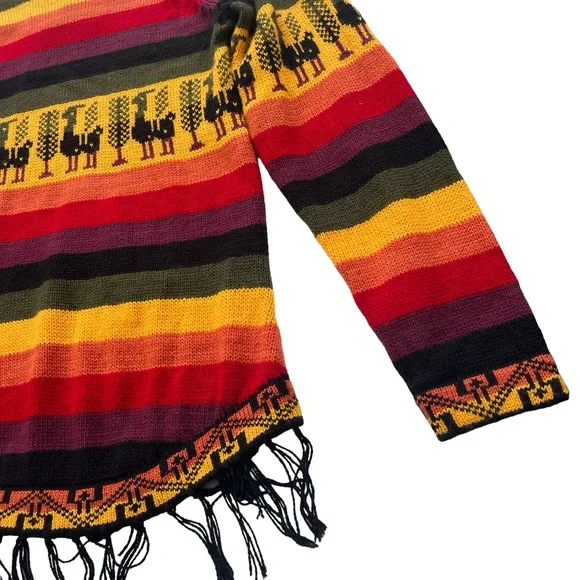 ARTESANIAS APAZA ALPACA Women’s S/M Peru Multicolor Sunset Stripe Hooded Sweater - Picture 15 of 15